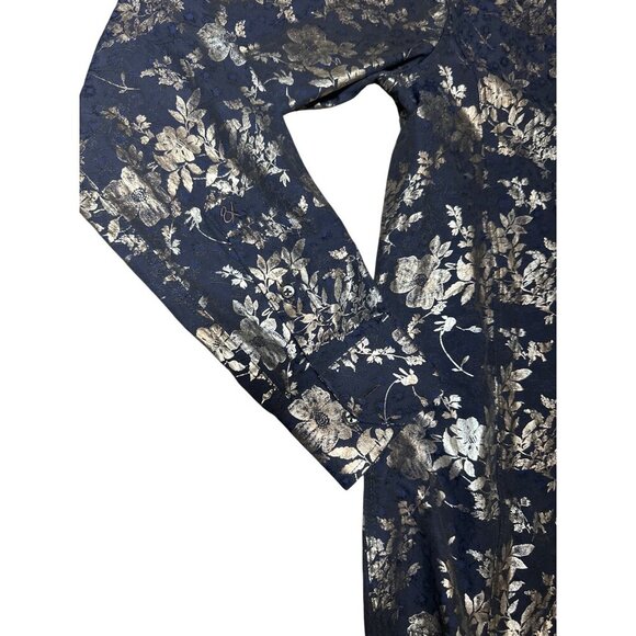 Eight X Jacquard Gold Floral Foil Button Down Shirt, Size Small - Picture 8 of 11